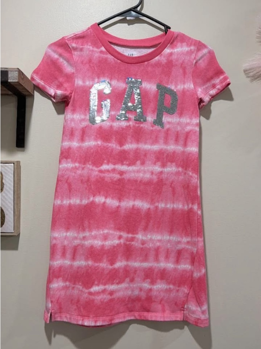 GAP Pink Tie-Dye Short Sleeve Dress with Silver Logo